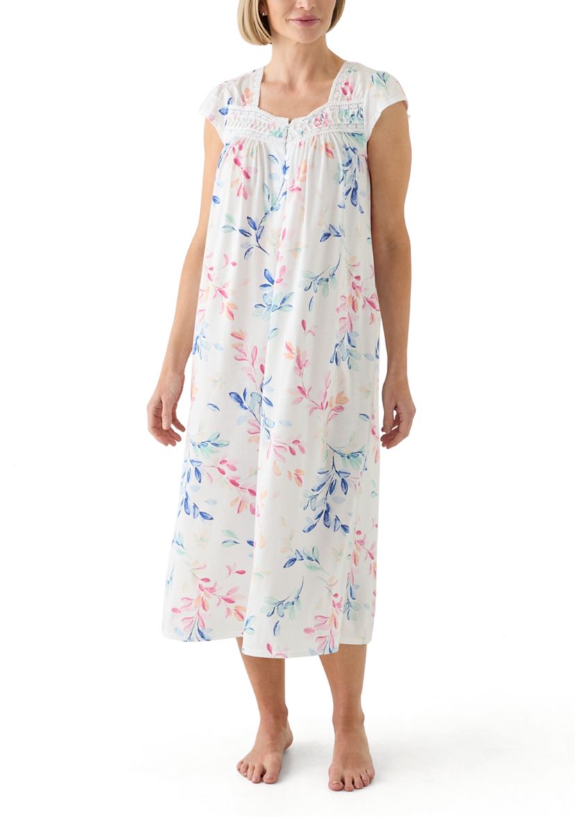 Printed Cap Sleeve Long Nightgown