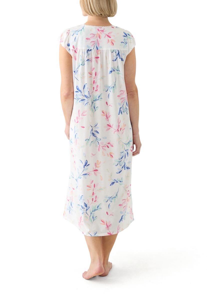 Printed Cap Sleeve Long Nightgown