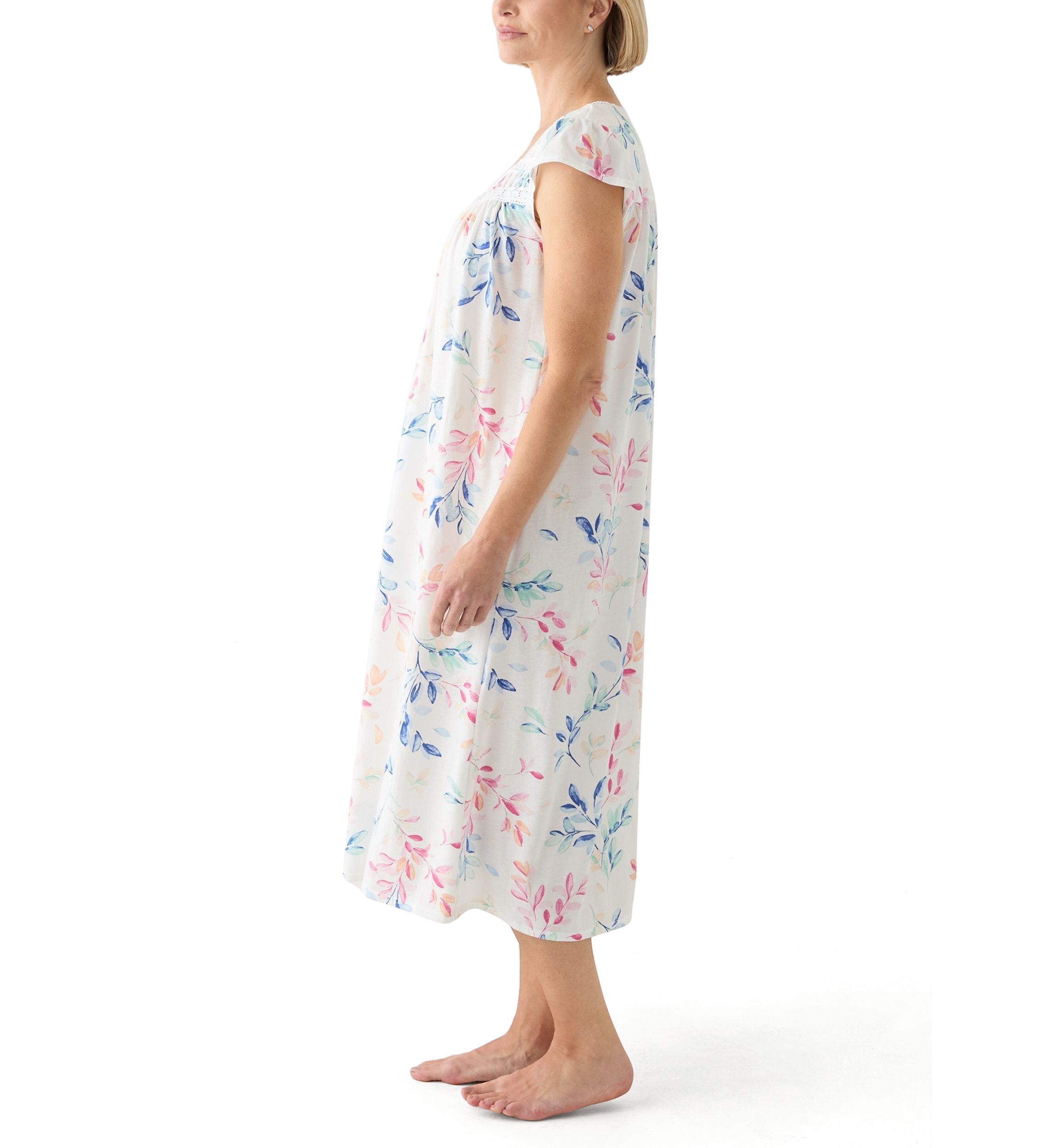 Printed Cap Sleeve Long Nightgown