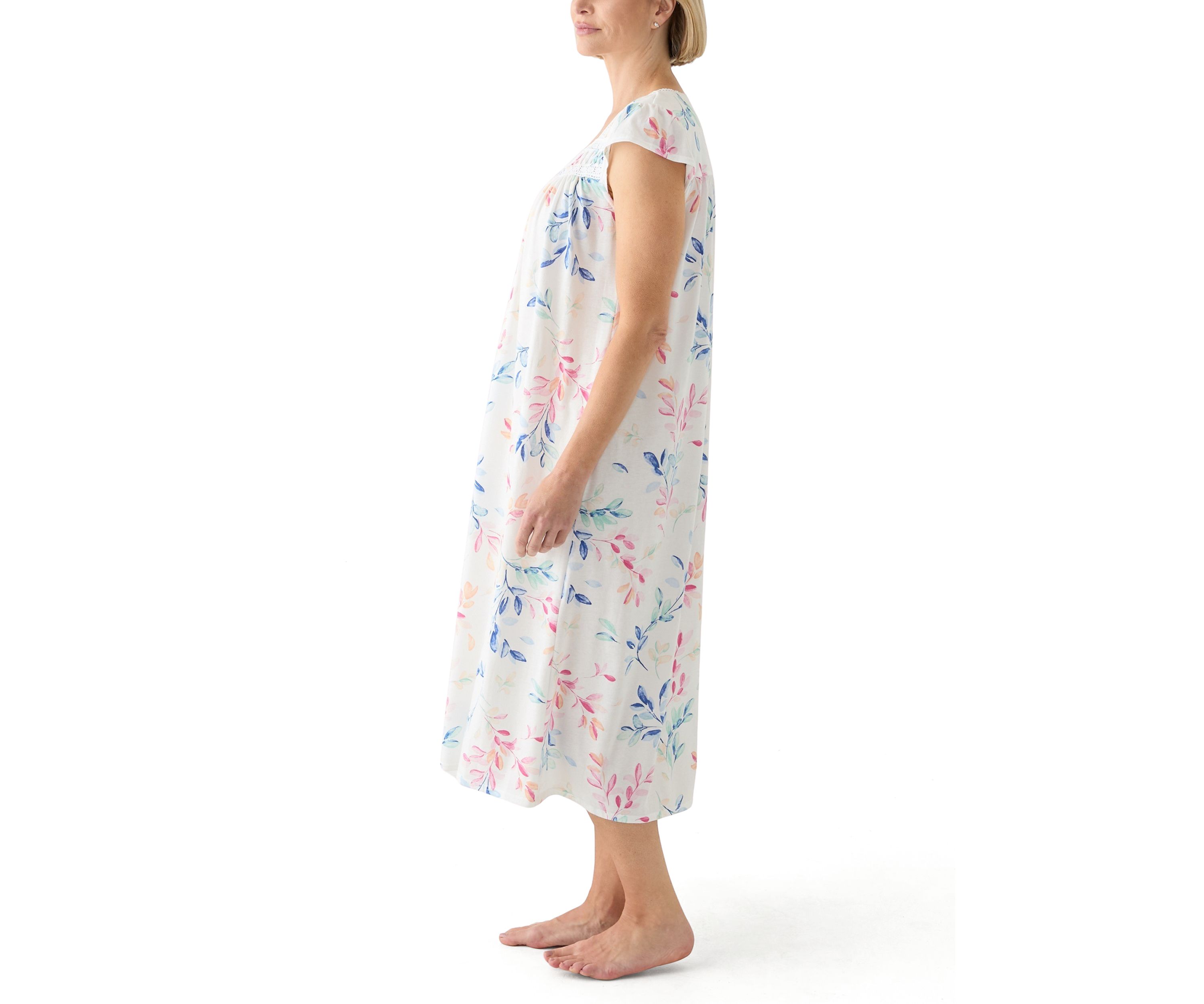 Printed Cap Sleeve Long Nightgown