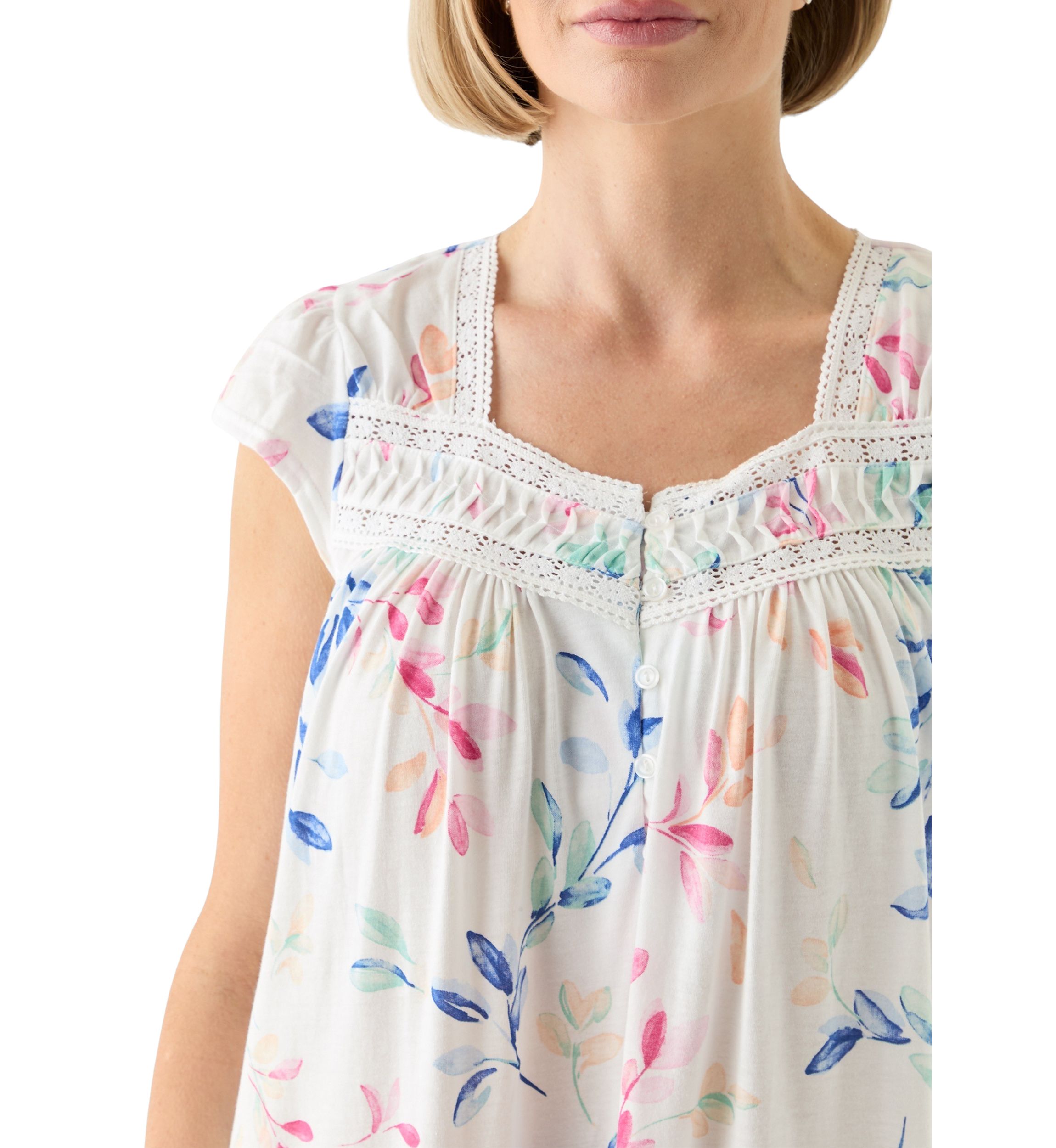 Printed Cap Sleeve Long Nightgown