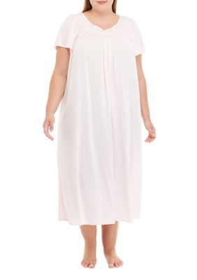 Miss Elaine Women's Tricot Long Gown, Pink, 3X