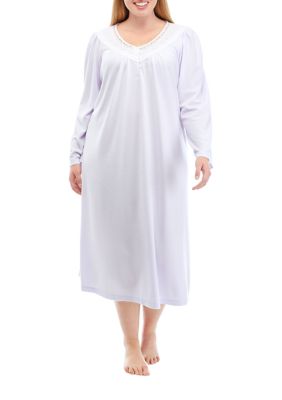  Women Long Nightgown Long Sleeve Nightshirt Casual Sleepwear  Henley Full Length Sleep Dress Purple Large