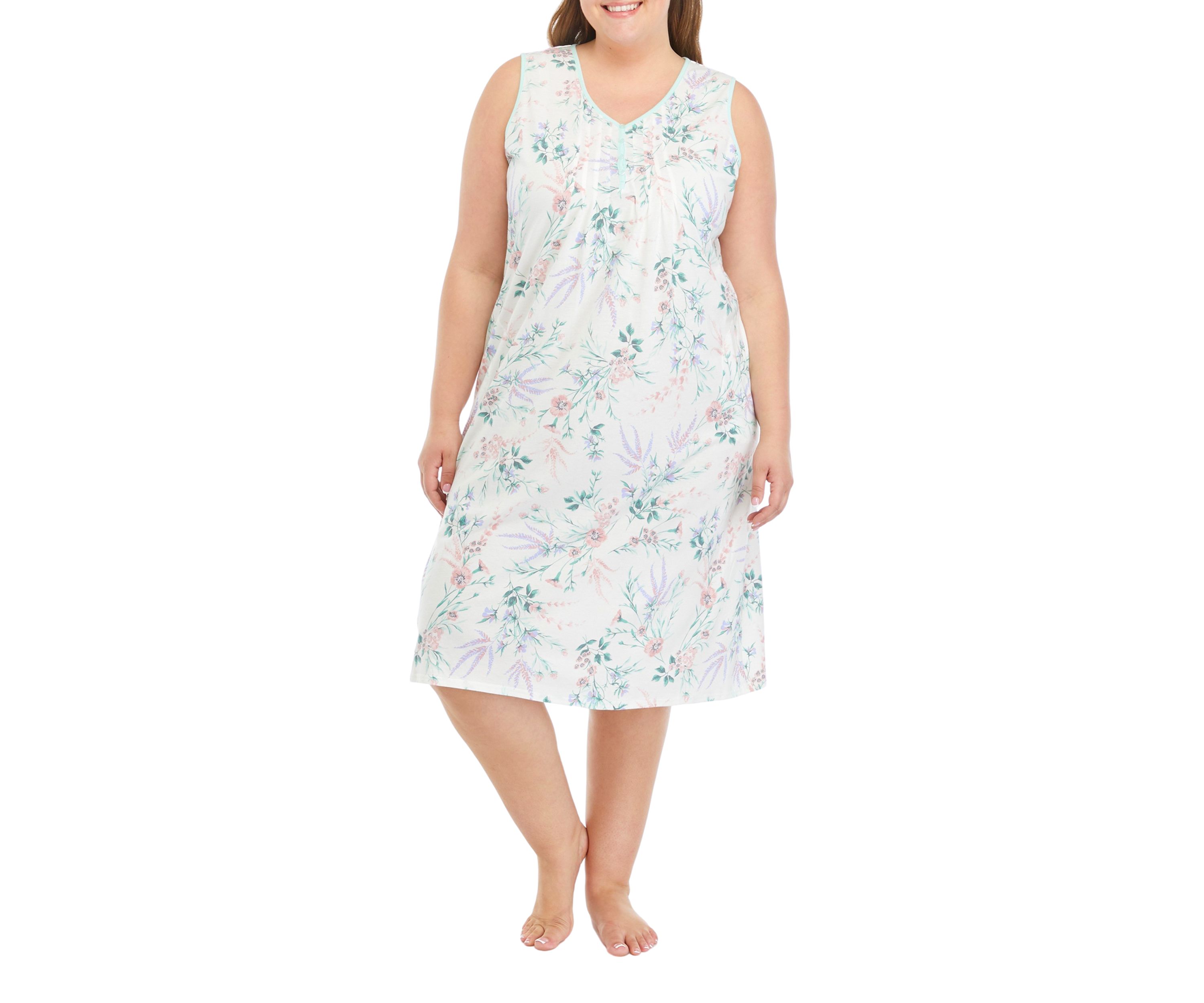 Plus Size Long Cotton Floral Printed Nightgown