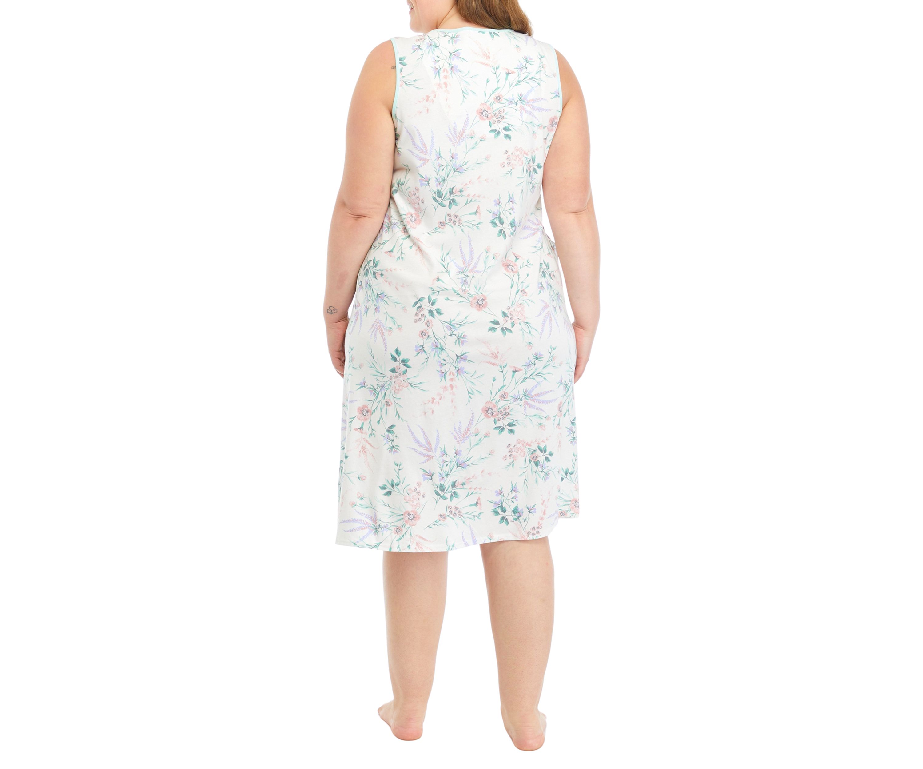 Plus Size Long Cotton Floral Printed Nightgown