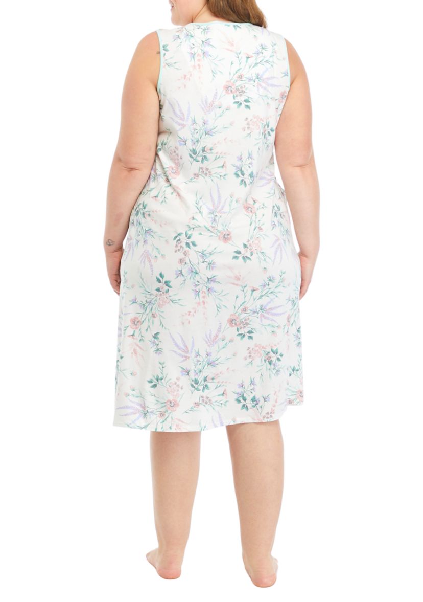 Plus Size Long Cotton Floral Printed Nightgown