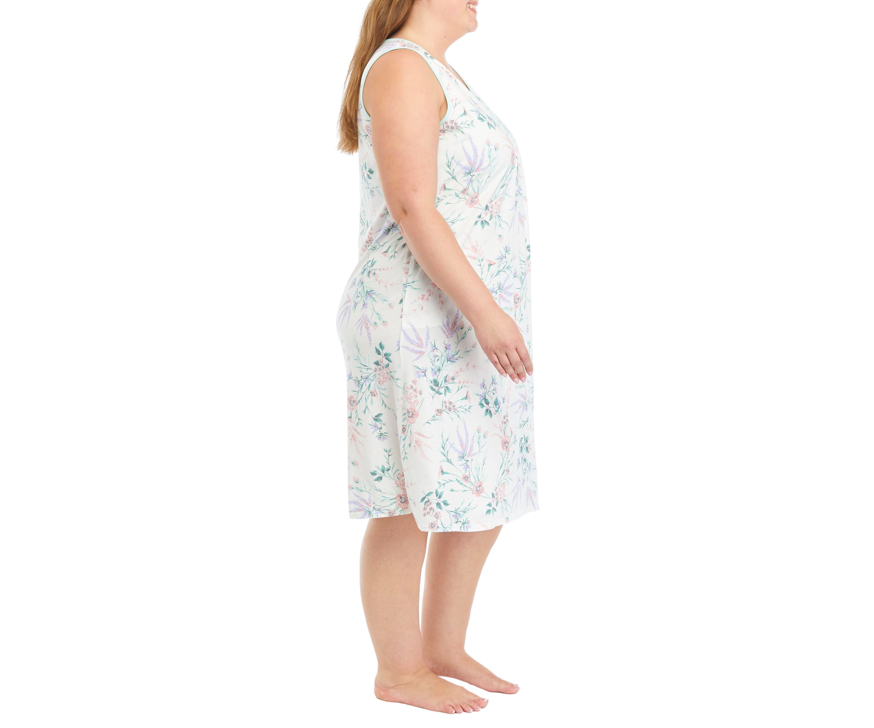 Plus Size Long Cotton Floral Printed Nightgown