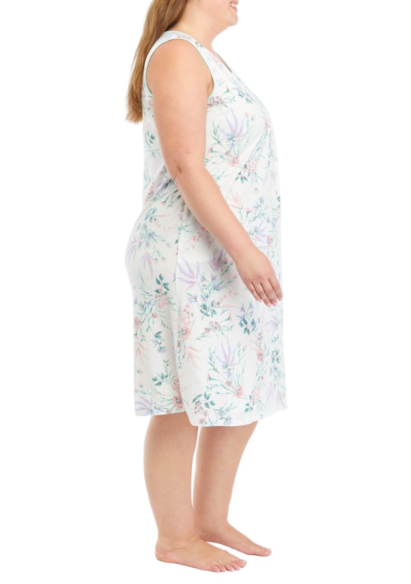 Plus Size Long Cotton Floral Printed Nightgown