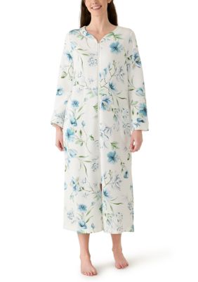 Miss Elaine Women's Silky Knit Long Quilted Zip Robe