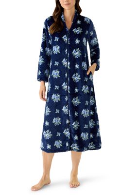 Miss Elaine Women's French Fleece Floral Long Zip Robe