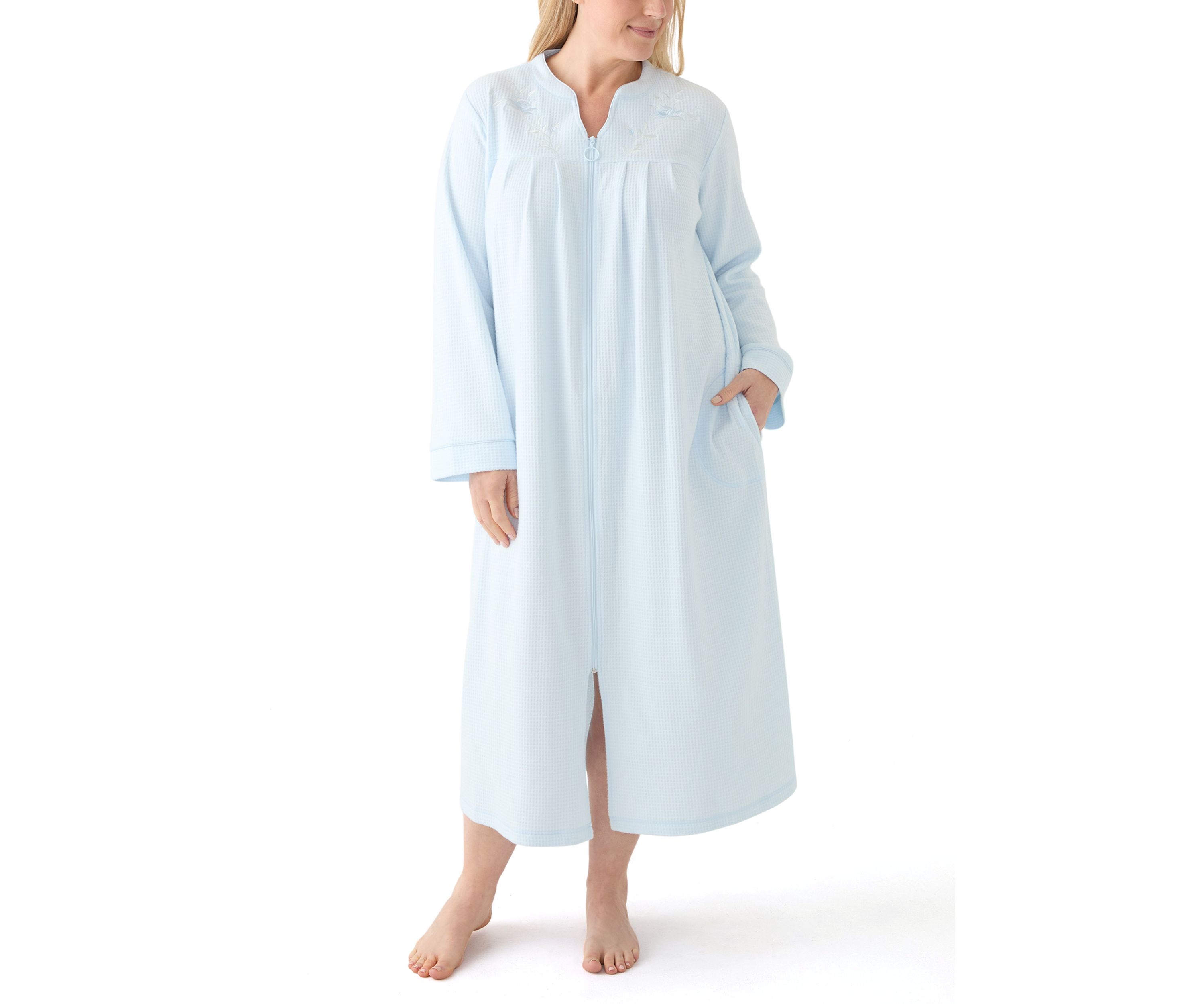 Plus Size Brushed Waffle Long Zip Robe