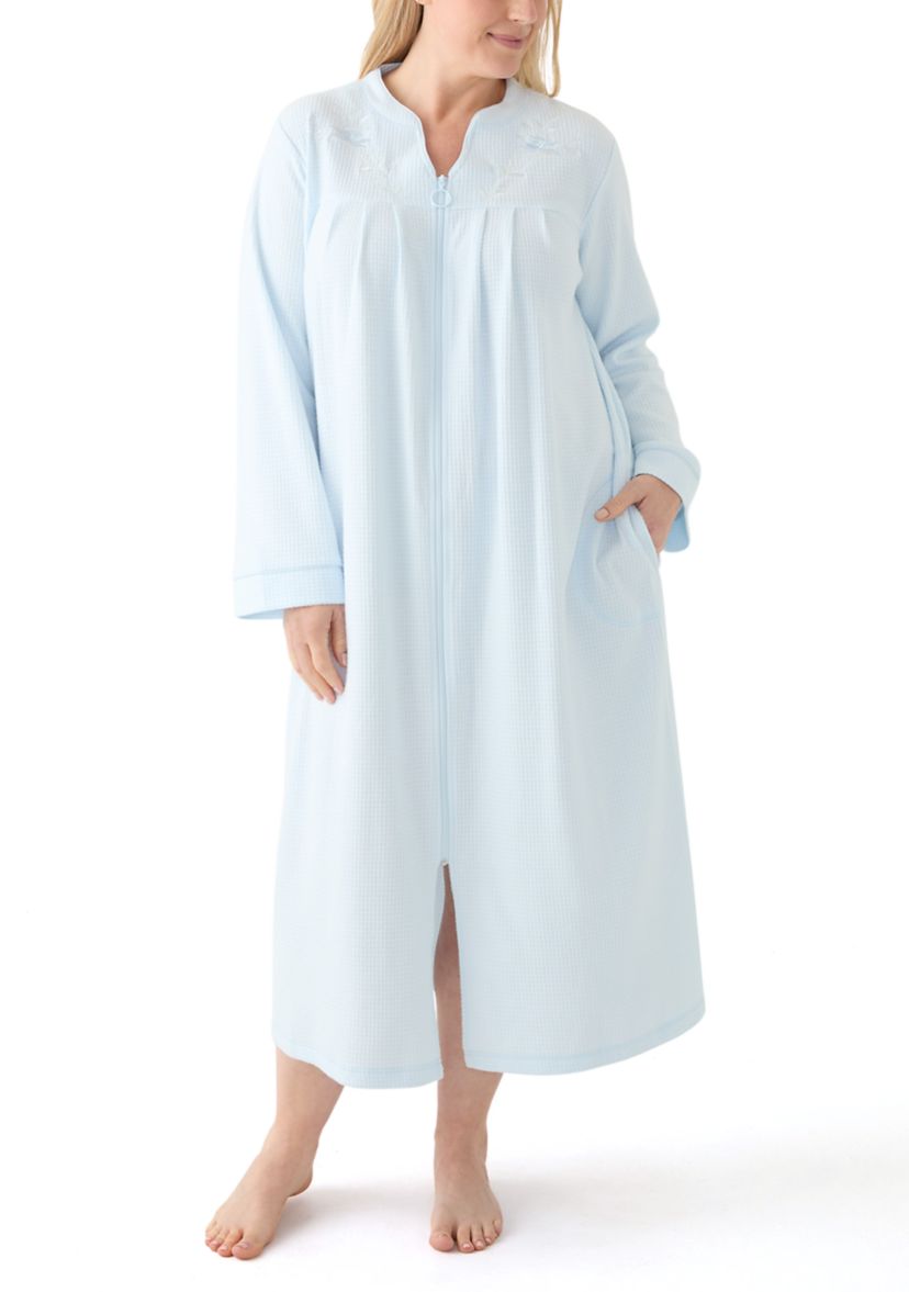 Plus Size Brushed Waffle Long Zip Robe