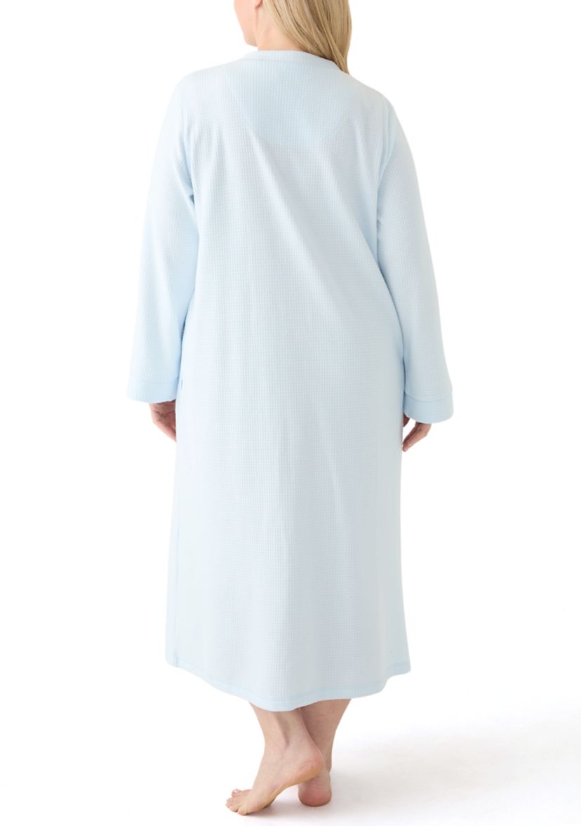 Plus Size Brushed Waffle Long Zip Robe