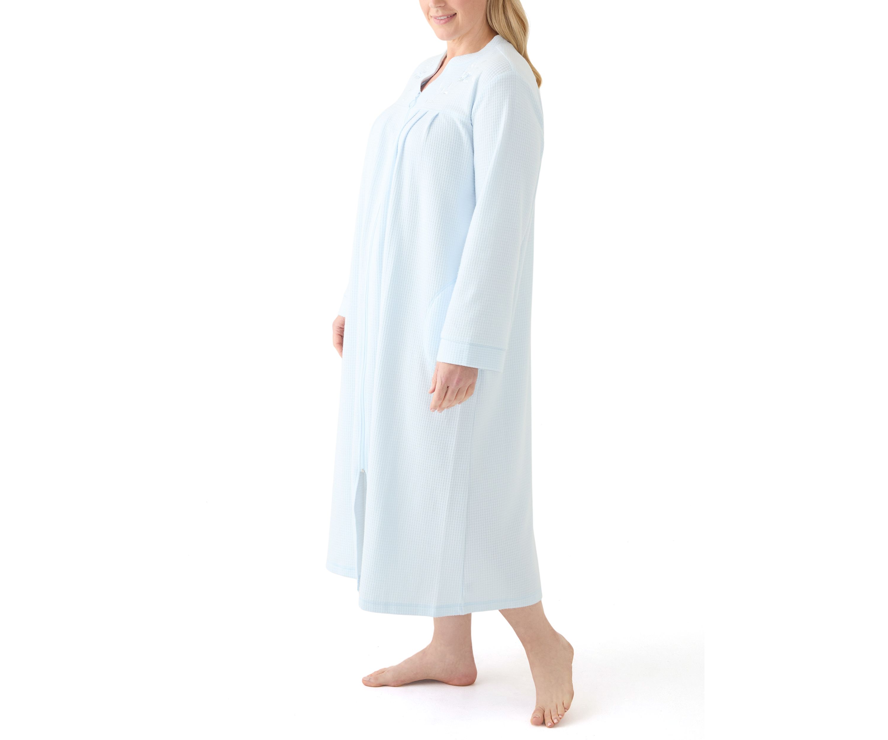 Plus Size Brushed Waffle Long Zip Robe