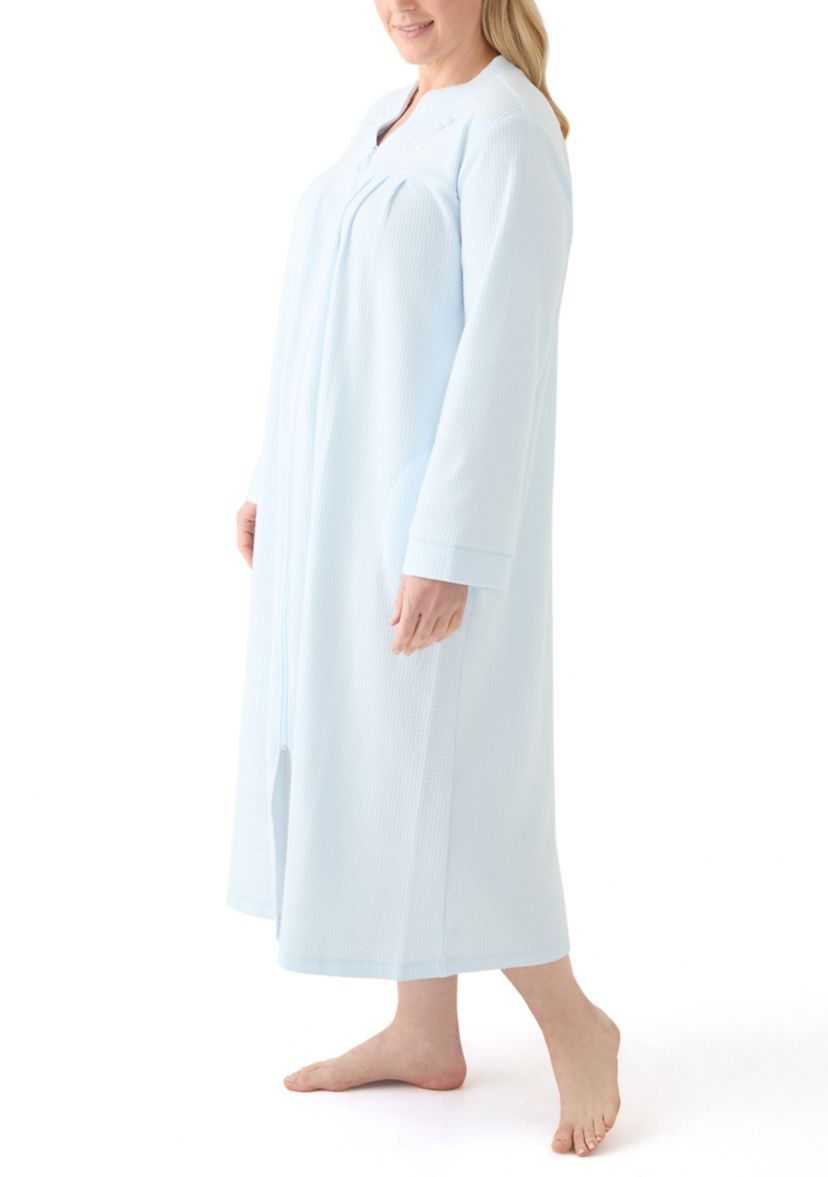 Plus Size Brushed Waffle Long Zip Robe