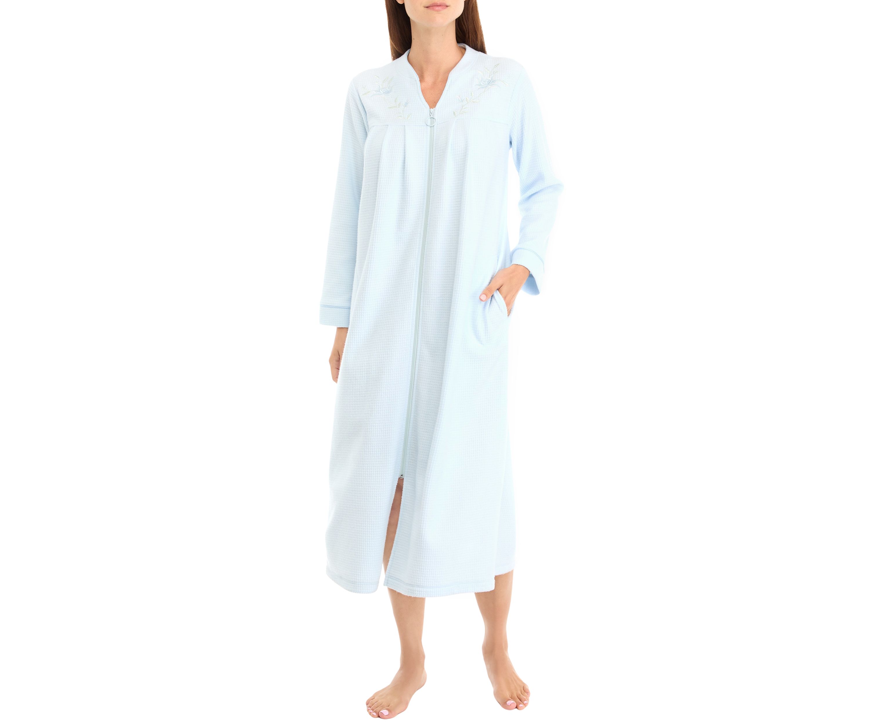 Brushed Waffle Long Zip Robe