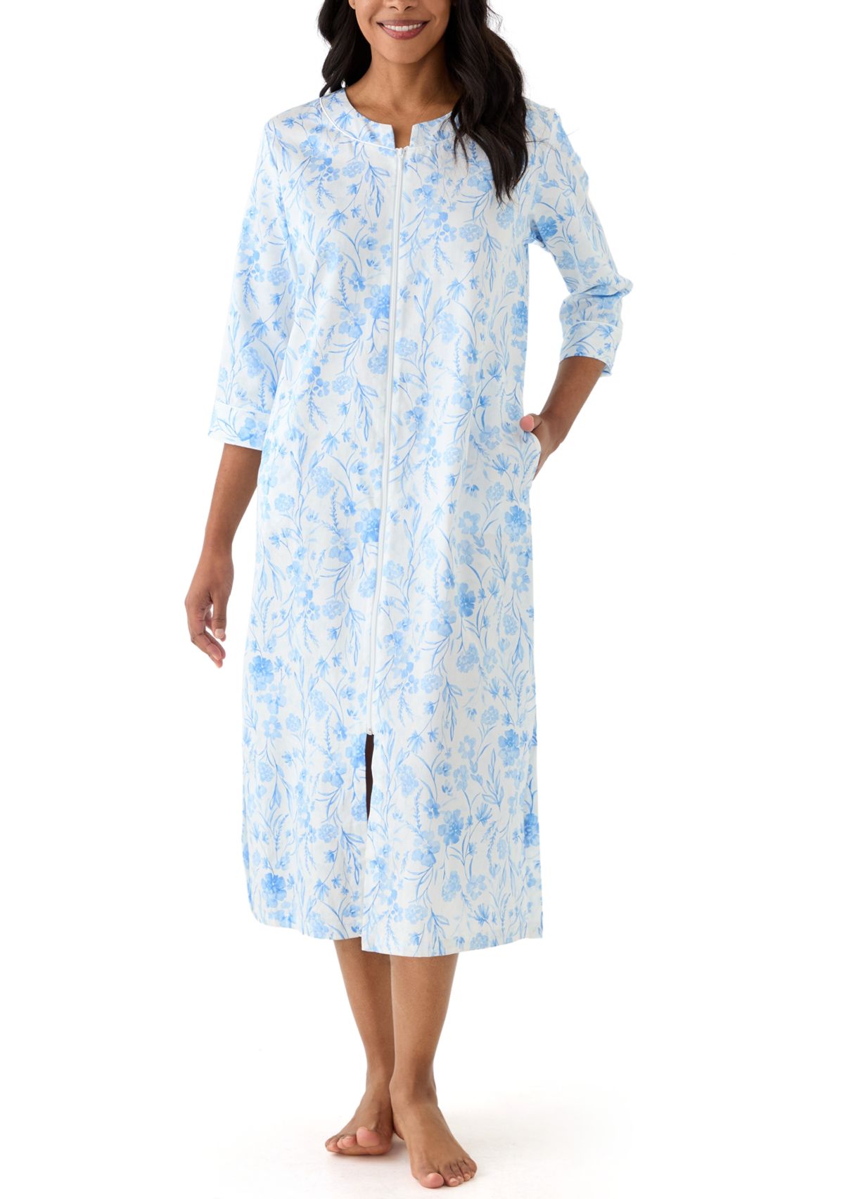 Miss Elaine Printed Long Zip Robe | Belk