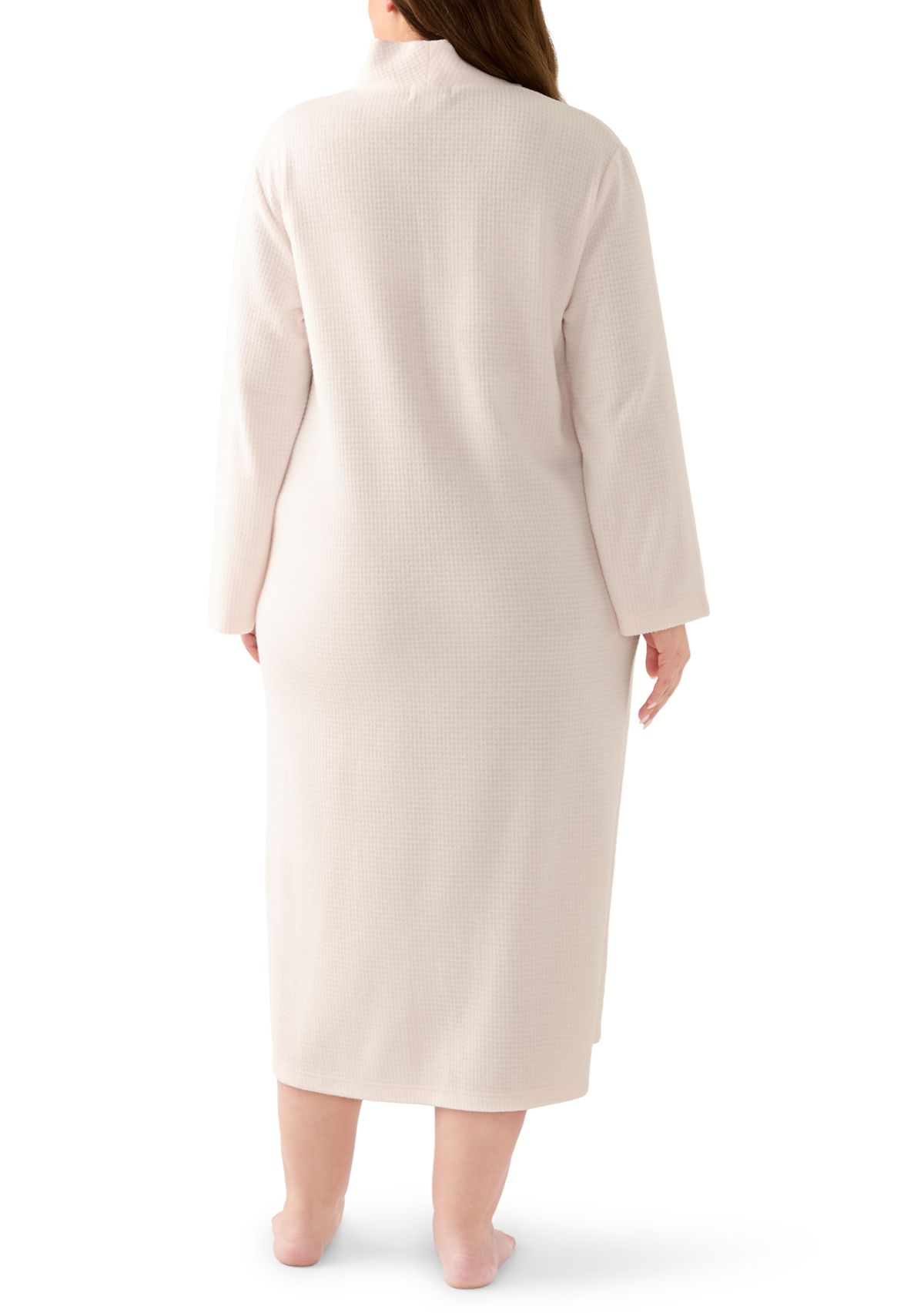 Plus Size Long Brushed Waffle Zip Robe