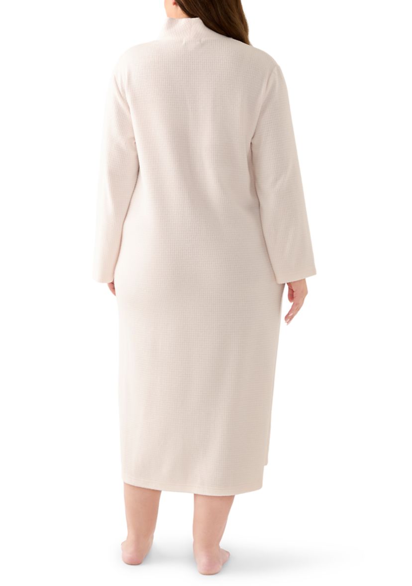 Plus Size Long Brushed Waffle Zip Robe