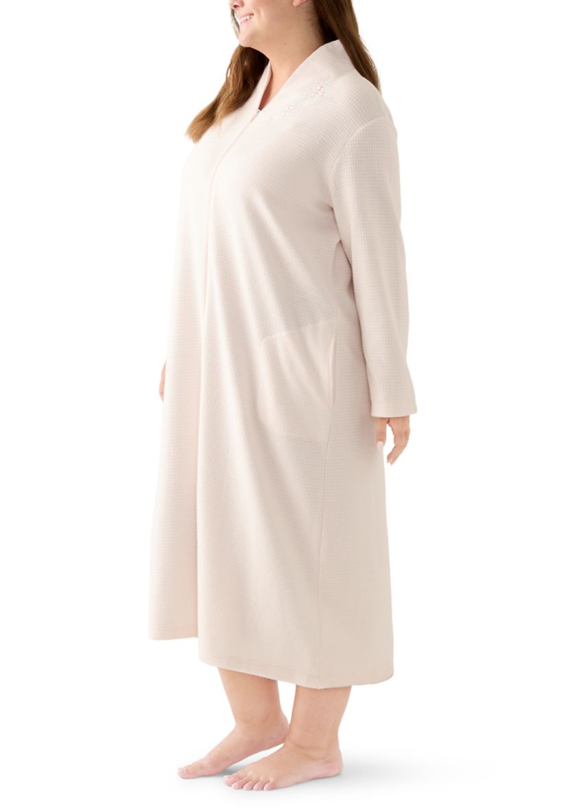 Plus Size Long Brushed Waffle Zip Robe