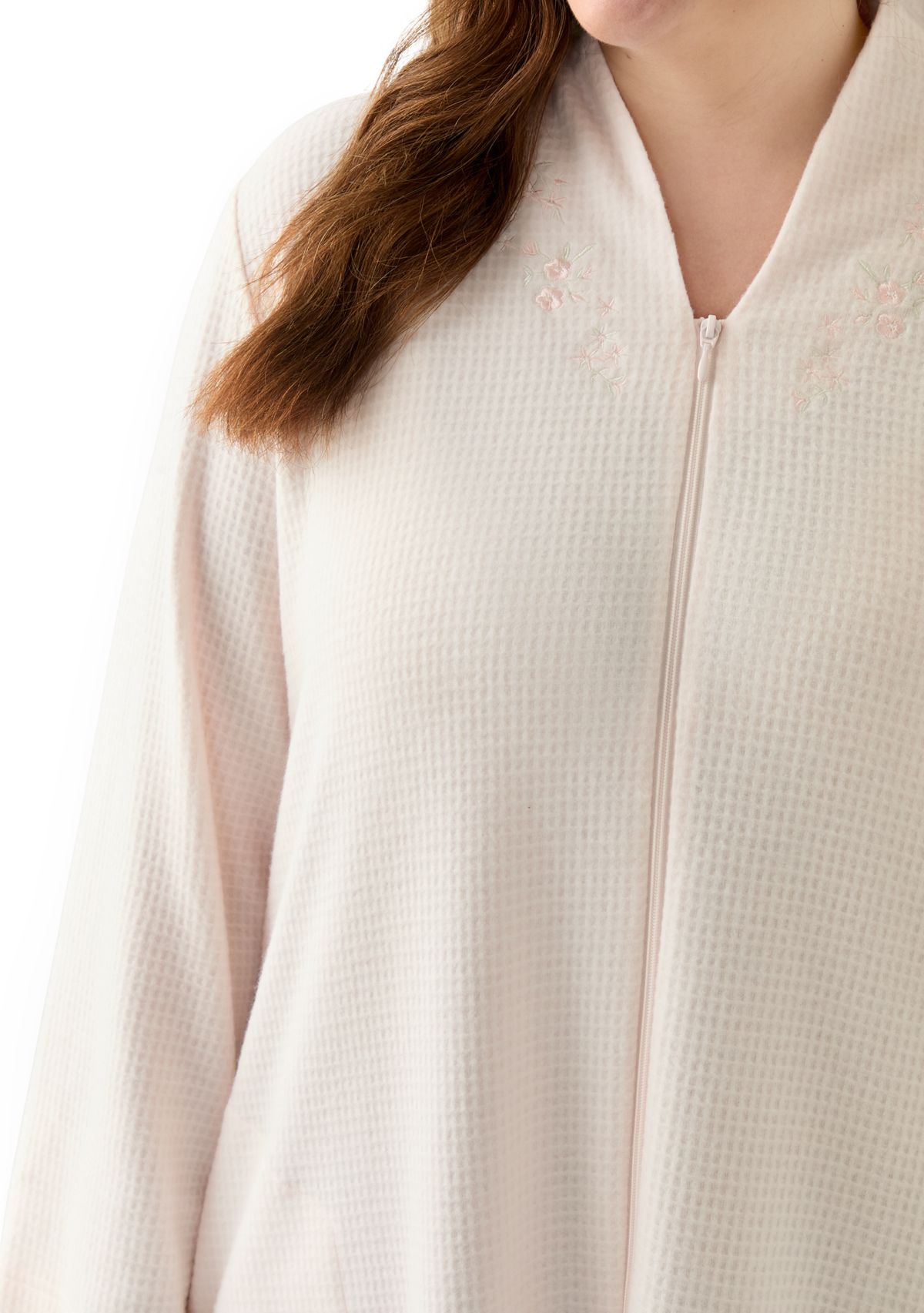 Plus Size Long Brushed Waffle Zip Robe