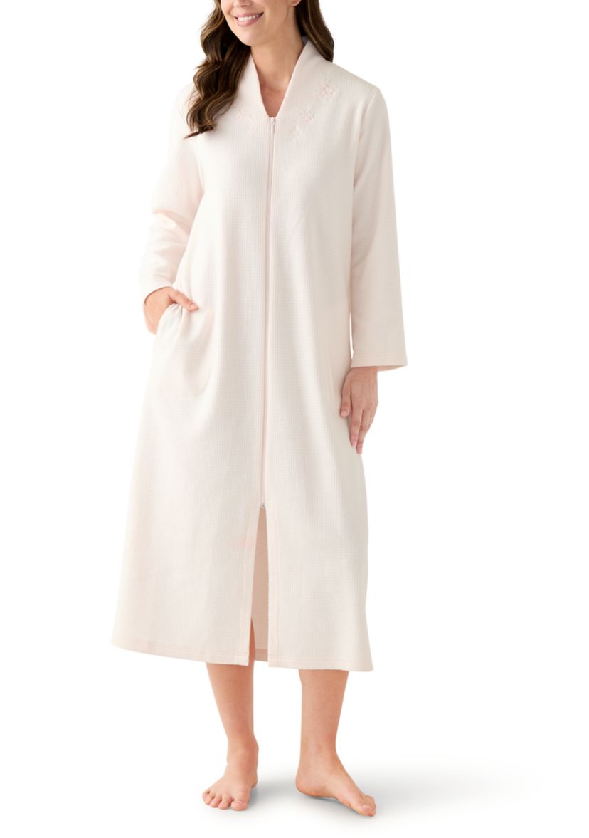 Womens Long Brushed Waffle Zip Robe