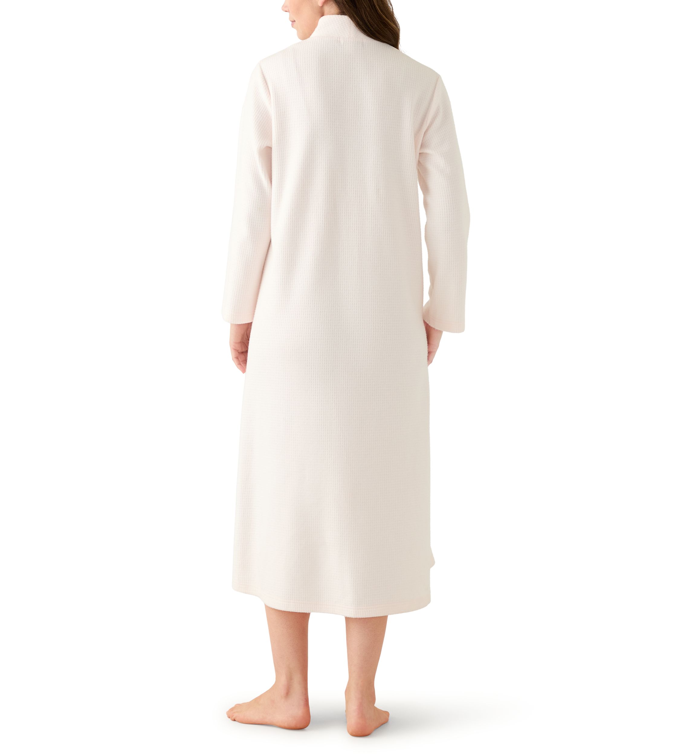 Womens Long Brushed Waffle Zip Robe
