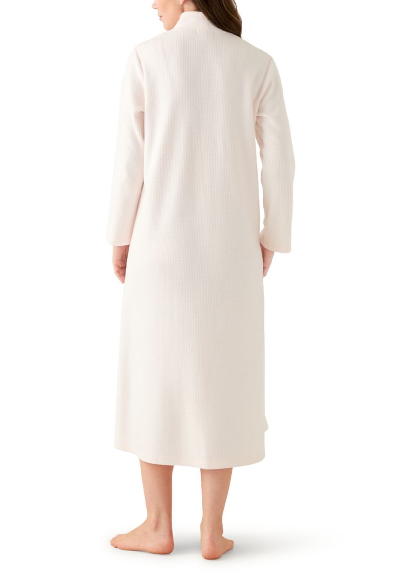 Womens Long Brushed Waffle Zip Robe
