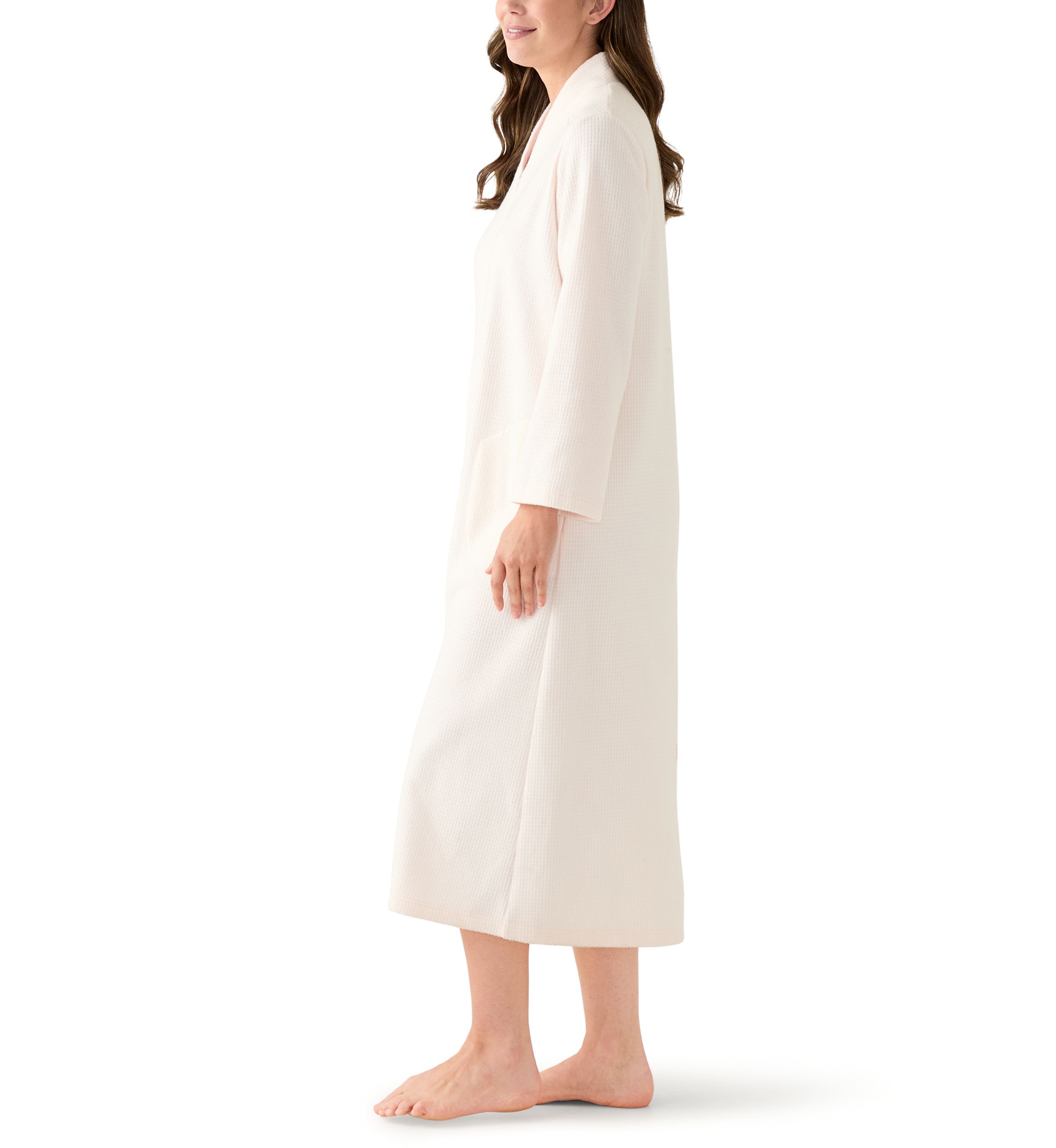 Womens Long Brushed Waffle Zip Robe