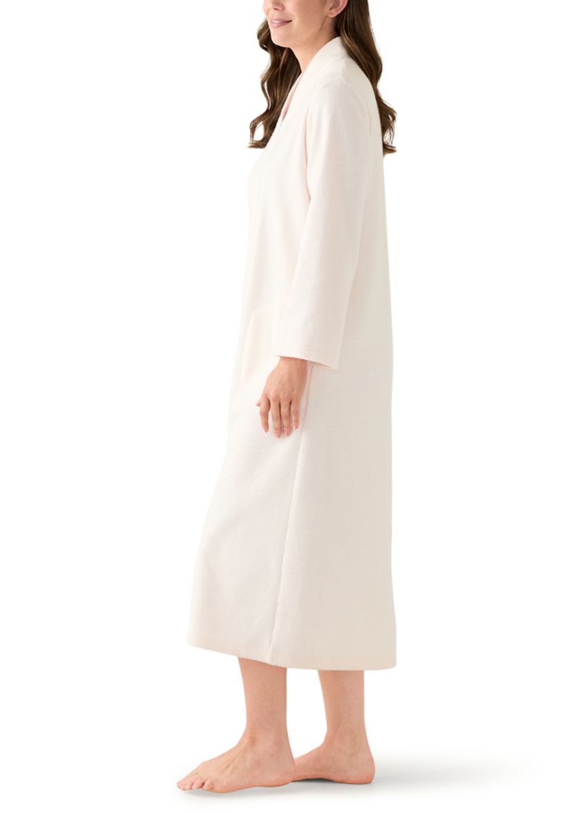 Womens Long Brushed Waffle Zip Robe