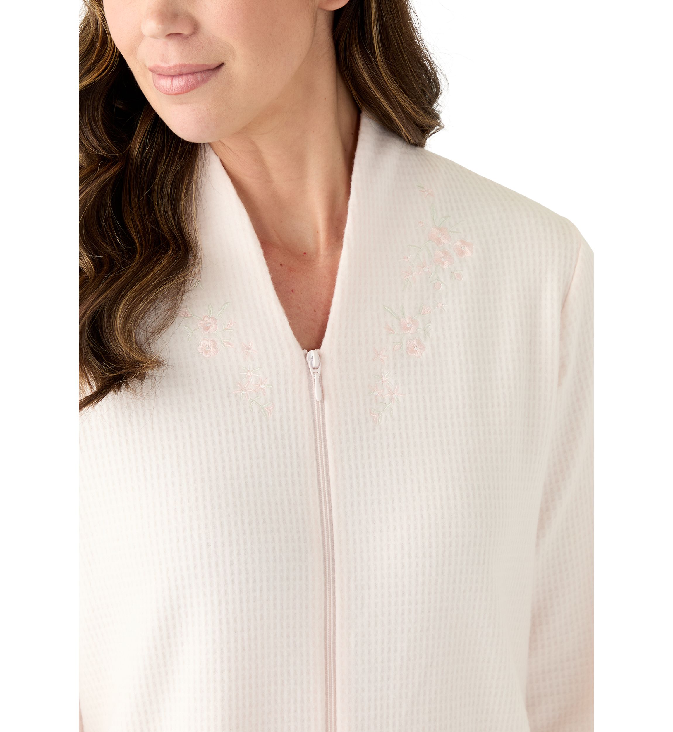 Womens Long Brushed Waffle Zip Robe