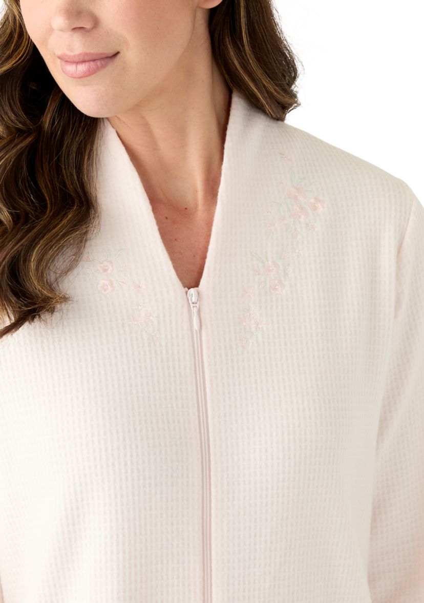 Womens Long Brushed Waffle Zip Robe