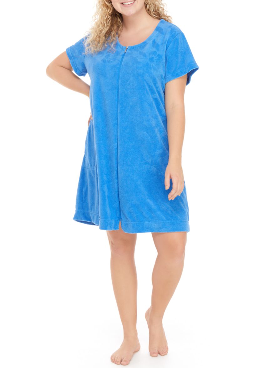 Plus Size Micro Terry Short Zip Robe 