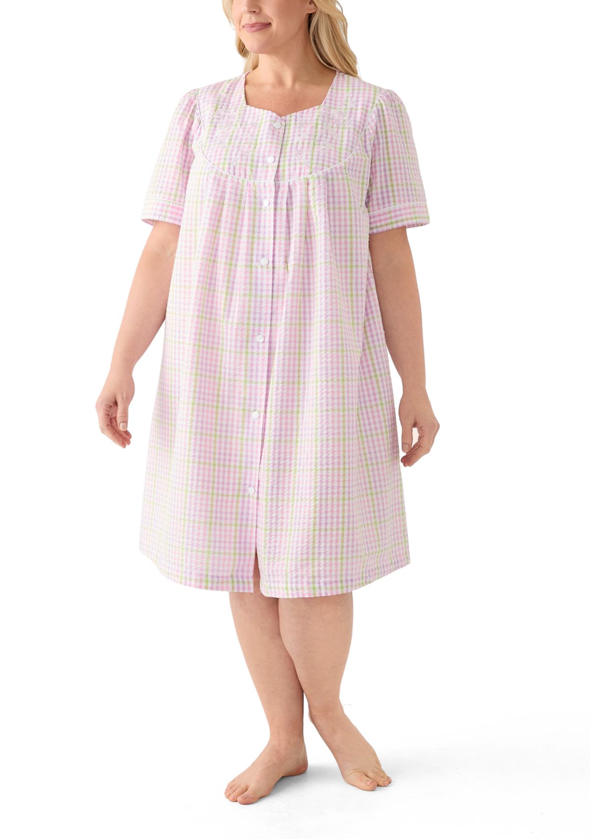Plus Size Seersucker Short Snap Robe