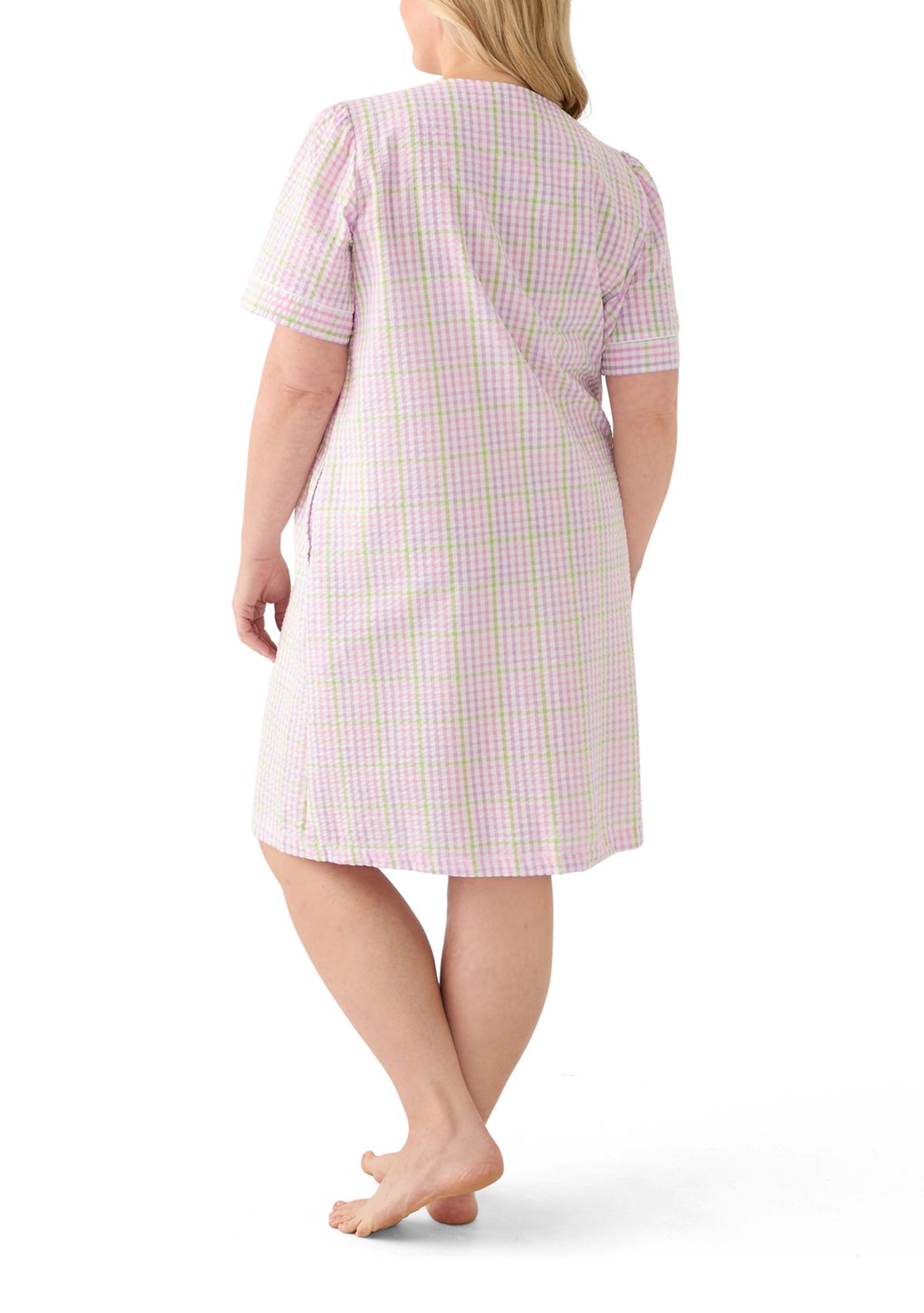 Plus Size Seersucker Short Snap Robe