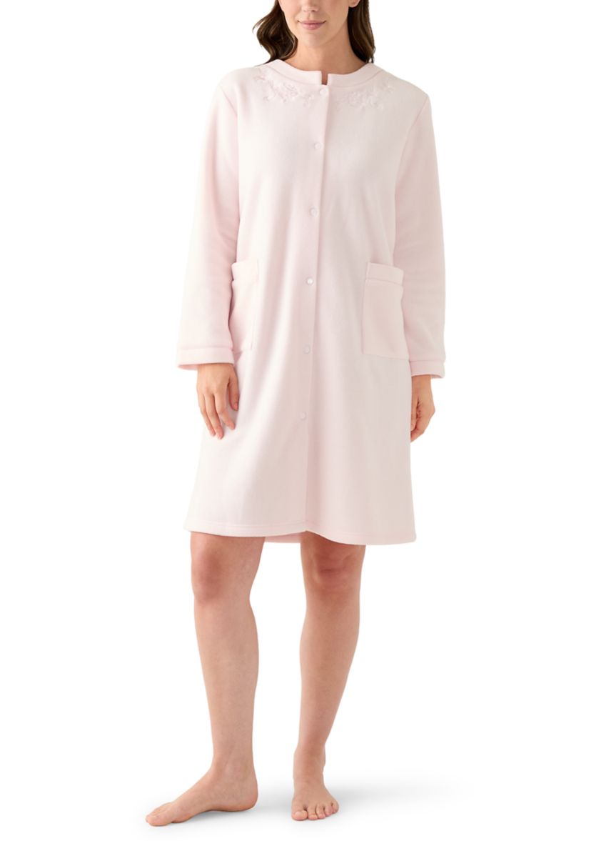 Womens Micro Fleece Short Snap Robe