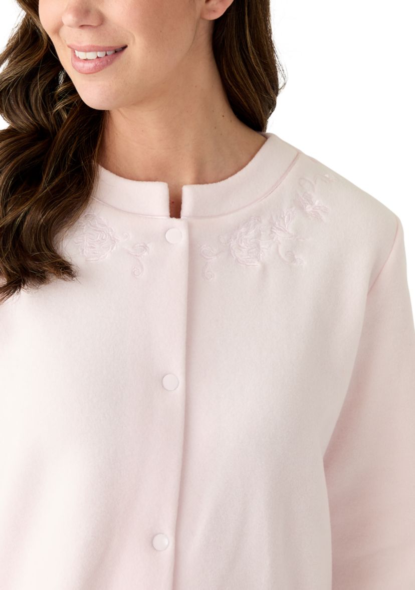 Womens Micro Fleece Short Snap Robe