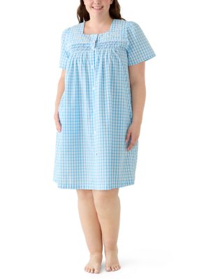 Miss Elaine Women's Plus Size Short Snap Seersucker Robe, 3X