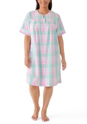 Miss Elaine Women's Plus Size Short Snap Seersucker Robe, 2X