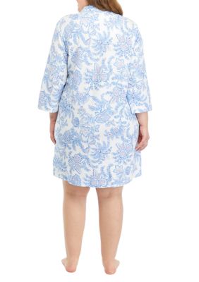 Plus Quilted Knit Printed Short Robe
