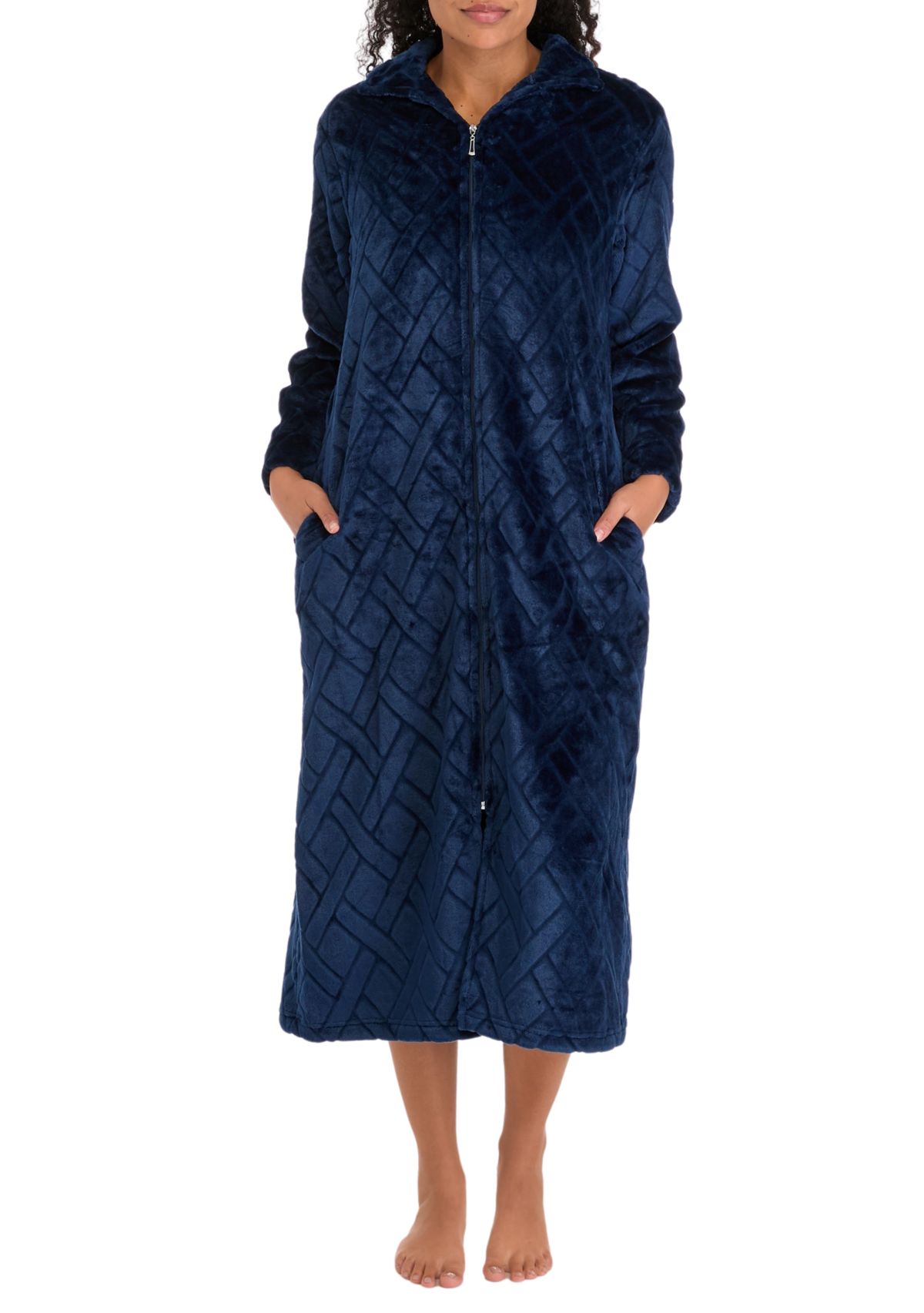 Womens French Fleece Long Zip Robe