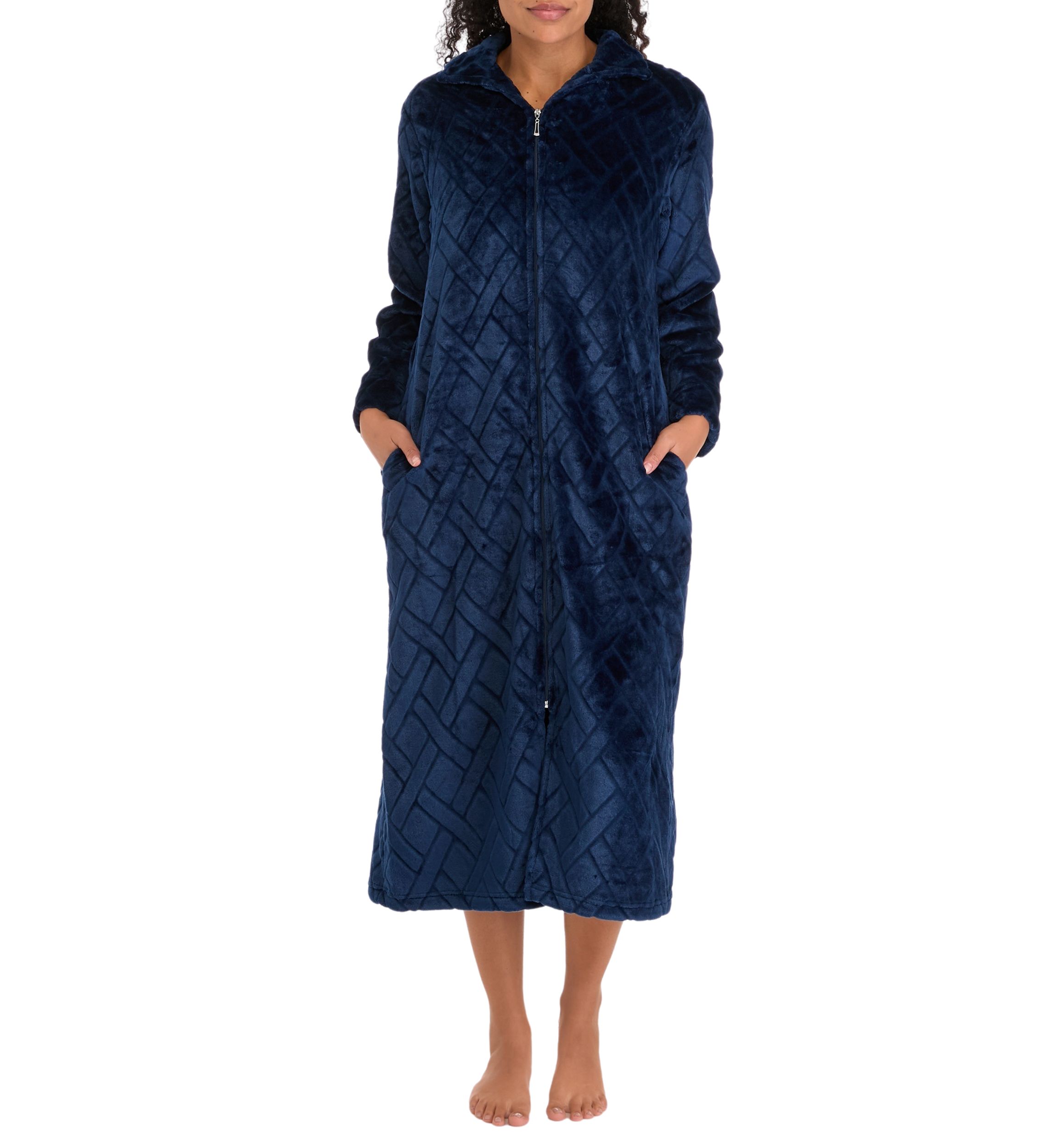 Womens French Fleece Long Zip Robe