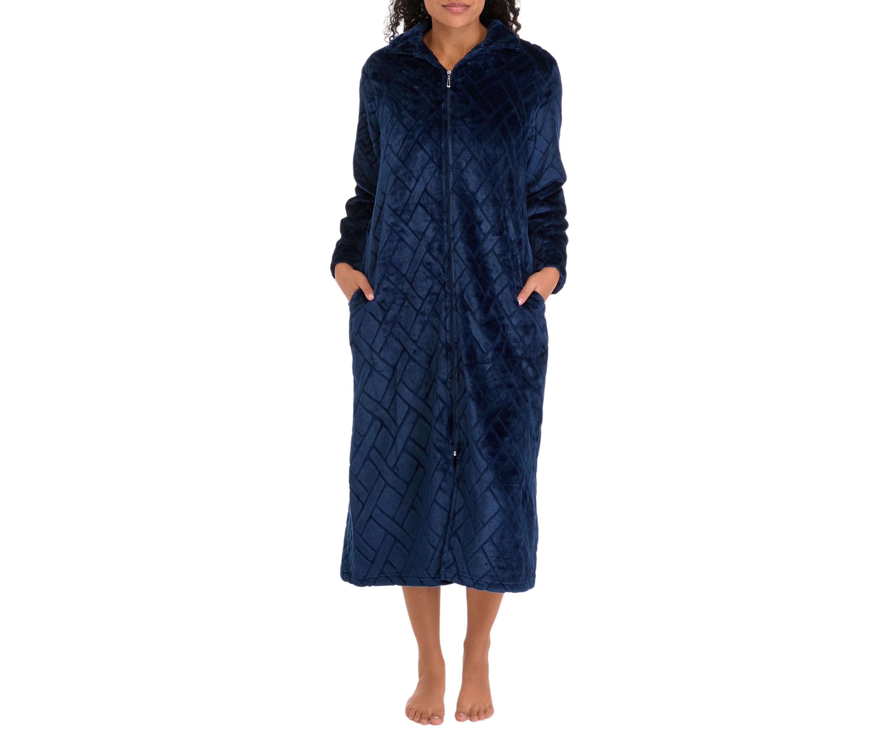 Womens French Fleece Long Zip Robe