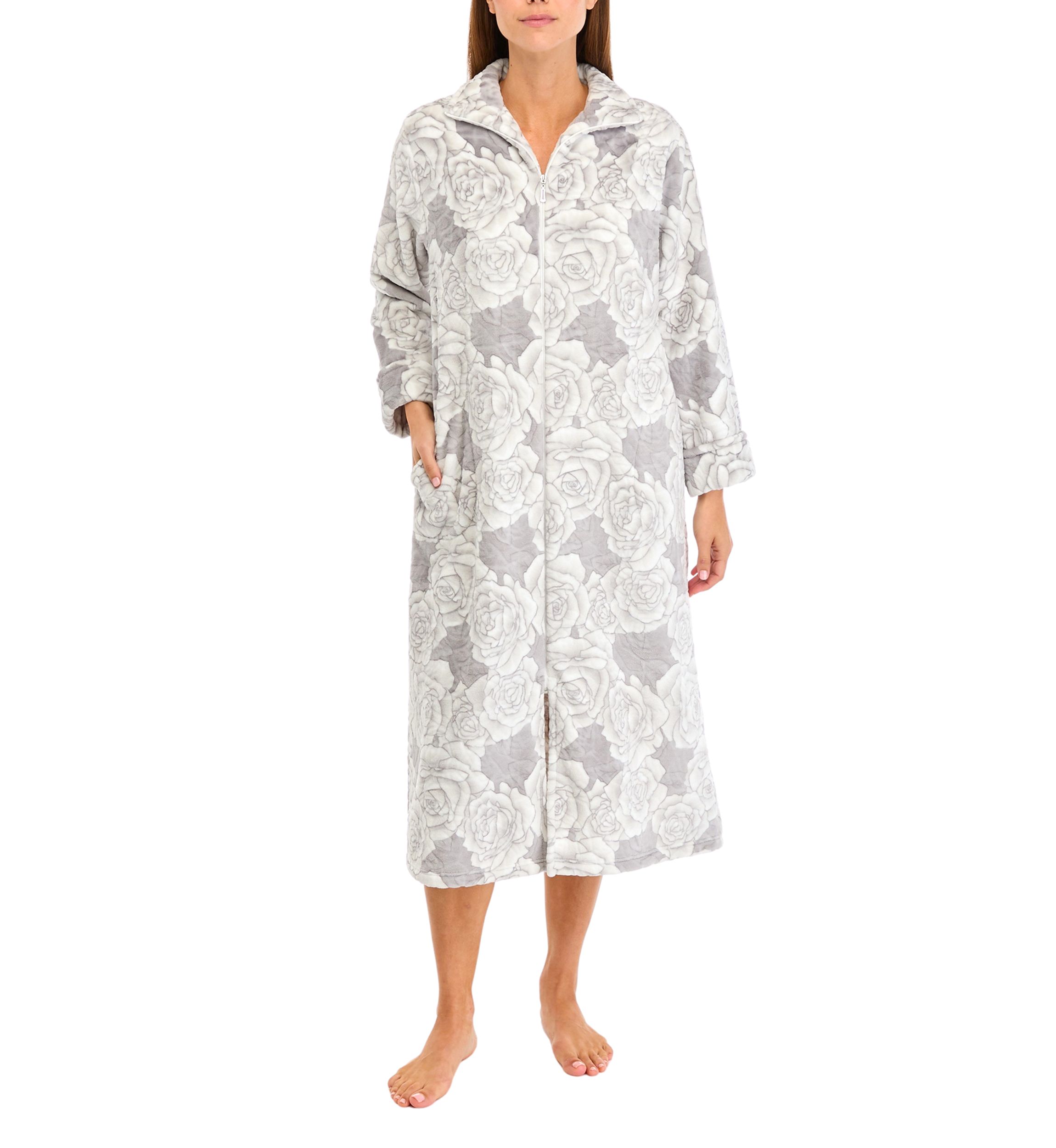 Plus Size Embossed Fleece Long Zip Robe
