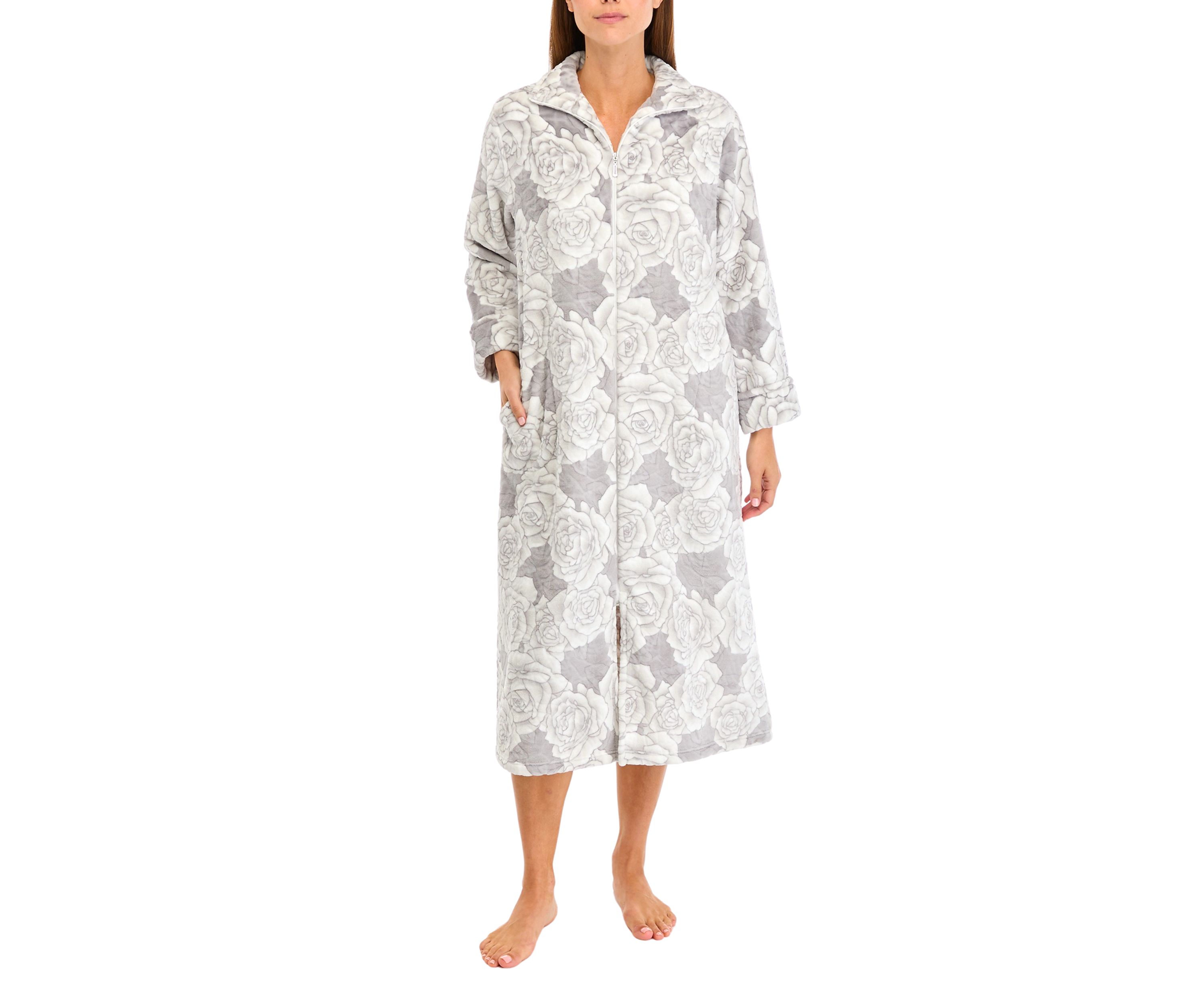 Plus Size Embossed Fleece Long Zip Robe