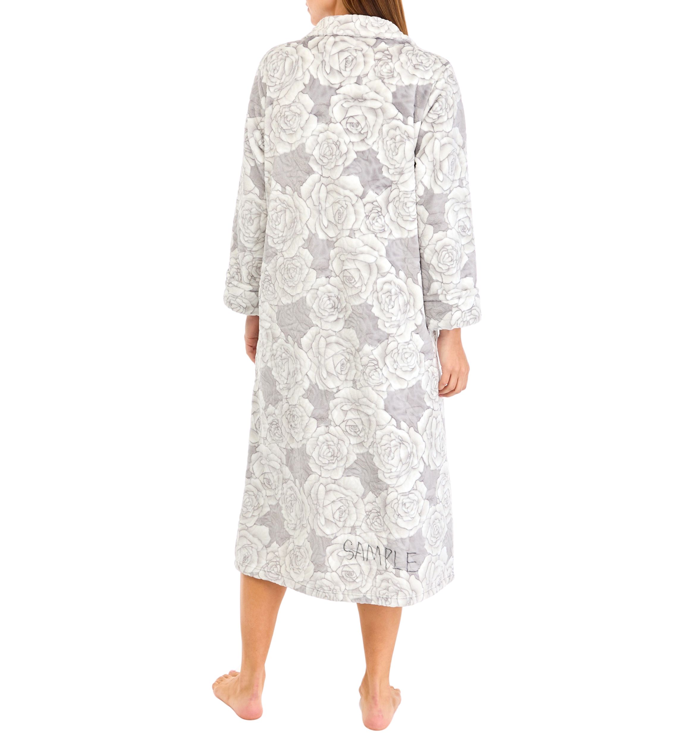 Plus Size Embossed Fleece Long Zip Robe