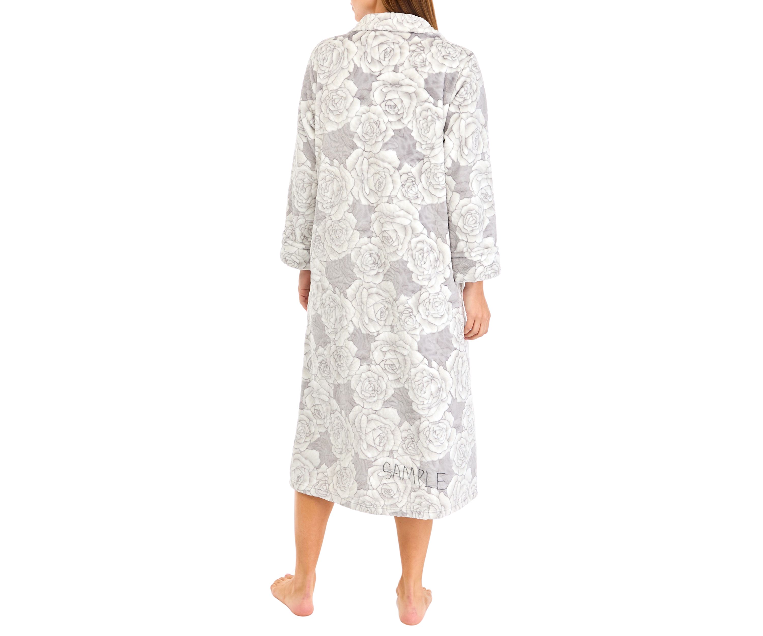 Plus Size Embossed Fleece Long Zip Robe