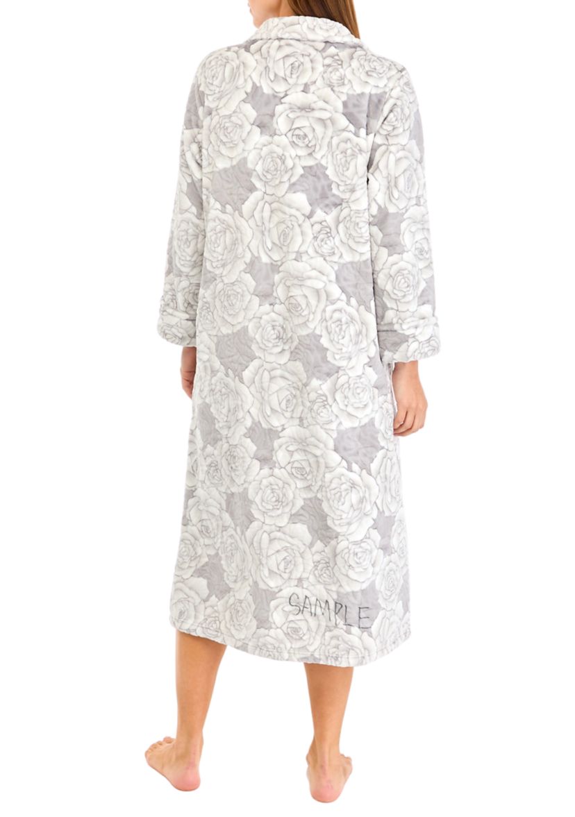 Plus Size Embossed Fleece Long Zip Robe