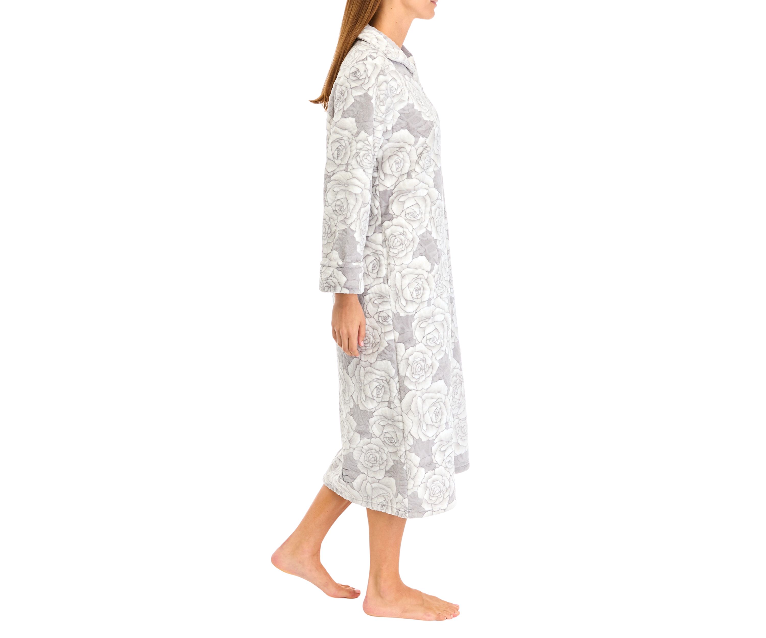 Plus Size Embossed Fleece Long Zip Robe