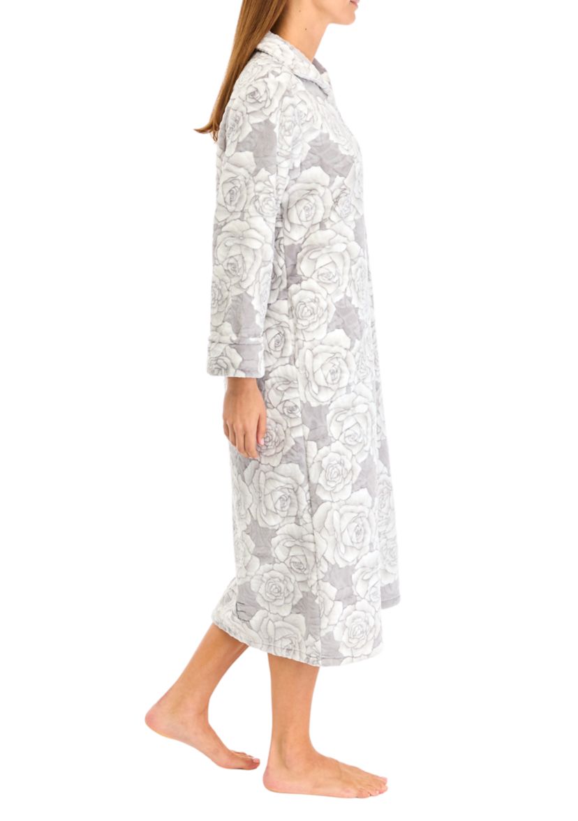 Plus Size Embossed Fleece Long Zip Robe